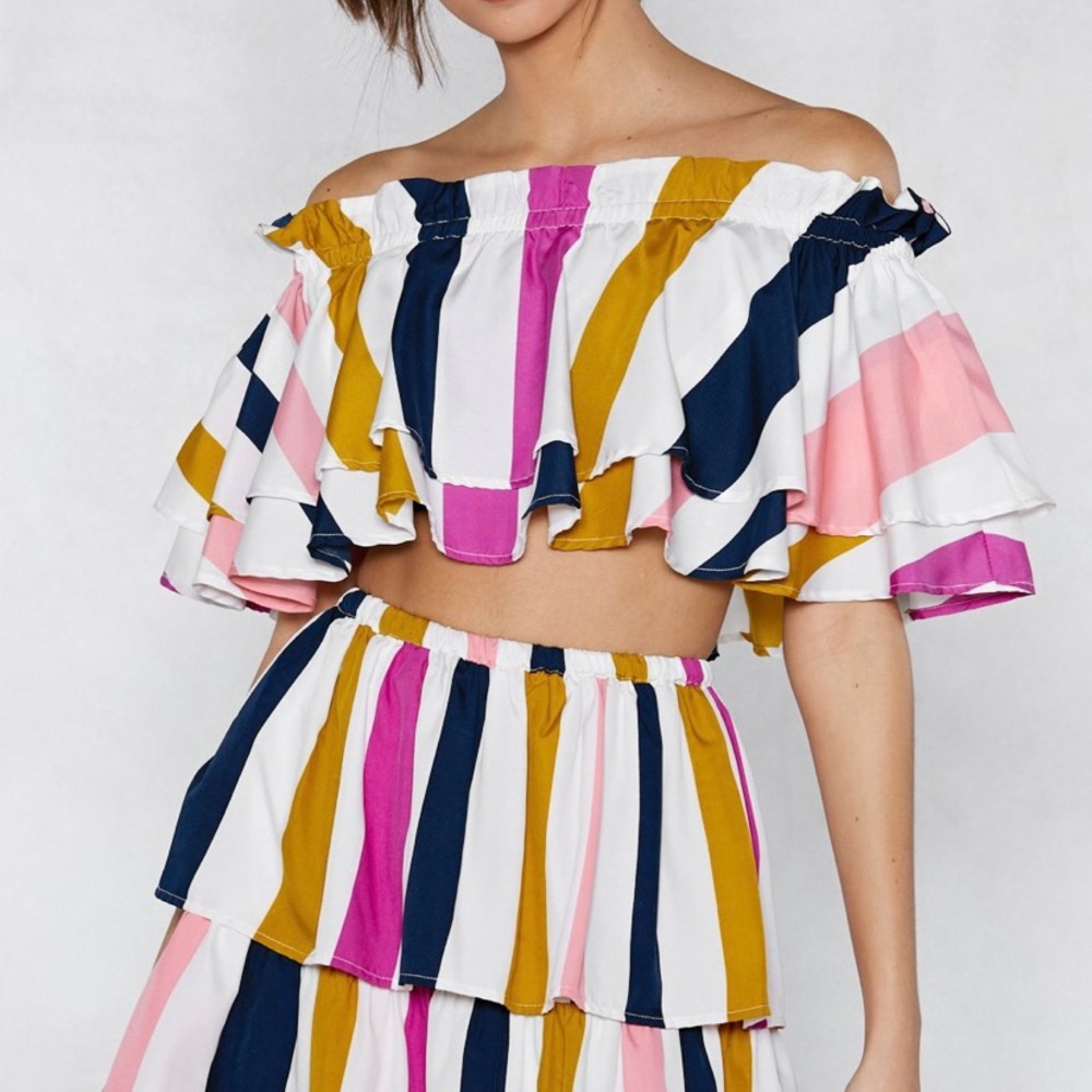 Nasty Gal Fools Ruffle Striped Top size 6 *top only*